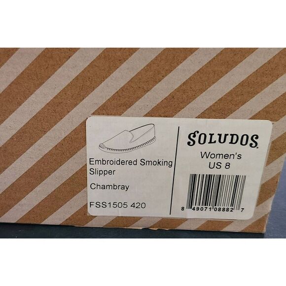 Soludos New In Box Flamingo Embroidered Chambray embroidered Smoking Sli… - Picture 7 of 7